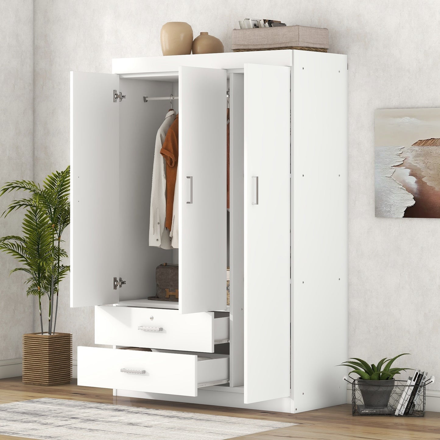 3-Door Wardrobe with 2 Drawers, White(OLD SKU:LP006001AAK)