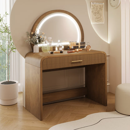 Espresso Makeup Vanity Table with Mirror - Storage & LED Light