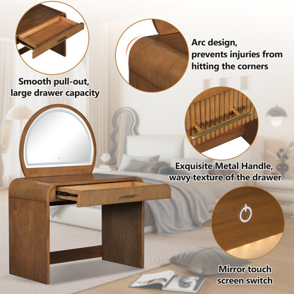 Espresso Makeup Vanity Table with Mirror - Storage & LED Light