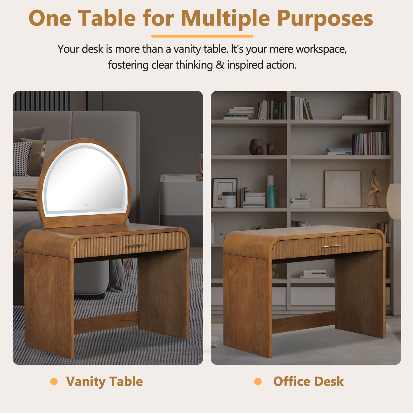 Espresso Makeup Vanity Table with Mirror - Storage & LED Light
