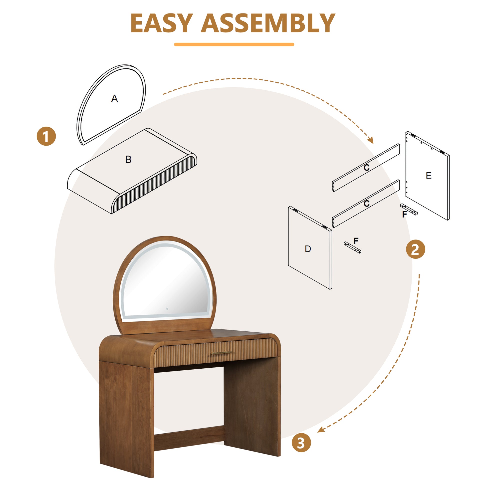 Espresso Makeup Vanity Table with Mirror - Storage & LED Light
