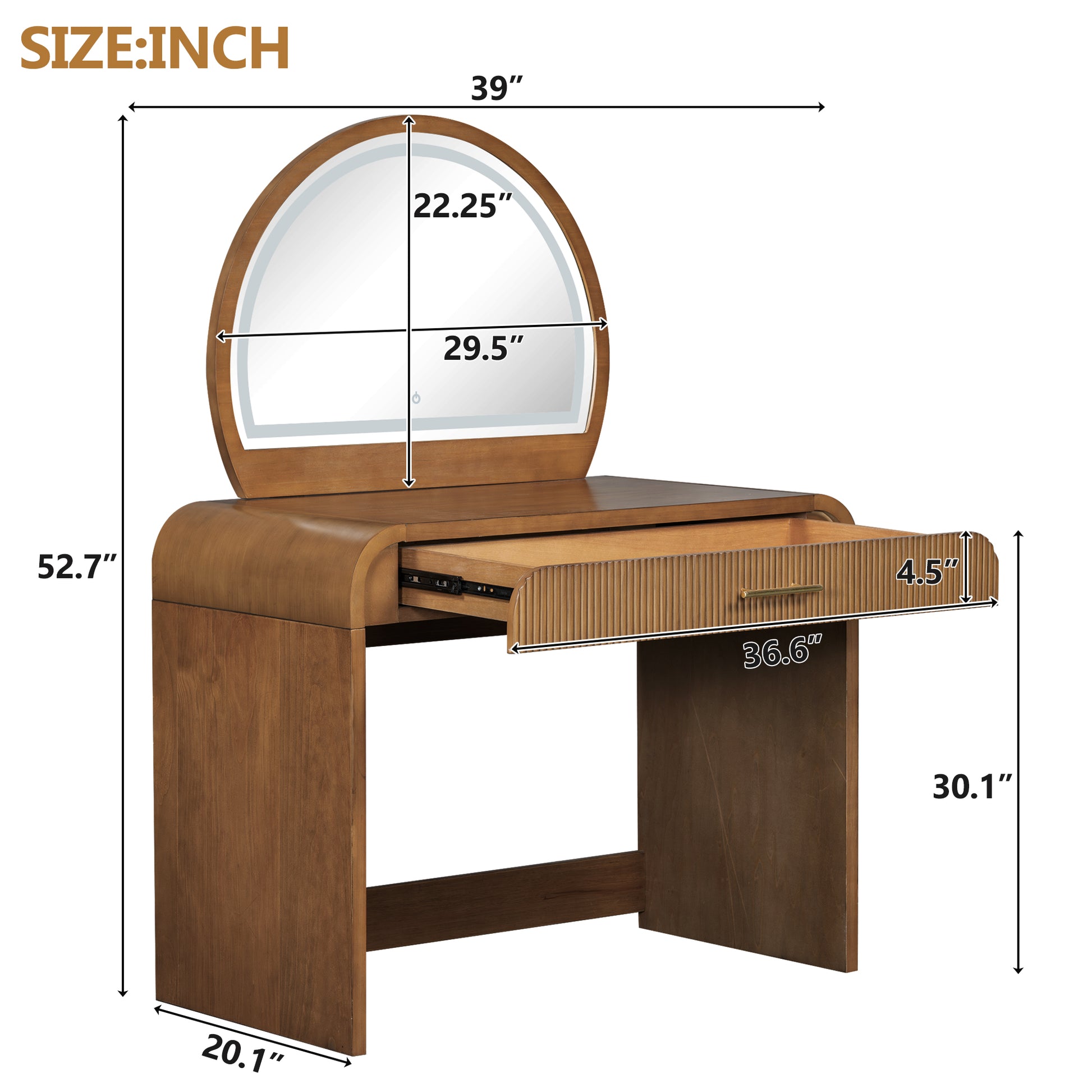 Espresso Makeup Vanity Table with Mirror - Storage & LED Light