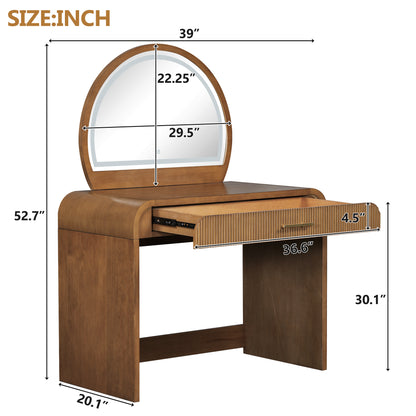 Espresso Makeup Vanity Table with Mirror - Storage & LED Light