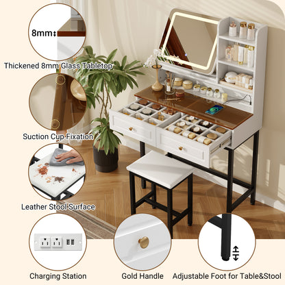 Black White Makeup Vanity with LED Mirror and Storage Drawers for Bedroom