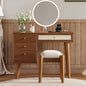 39" Retro Bohemian Style Wooden Makeup Vanity Set with Charging Plug&USB Port and Stool, Dressing Table with 3 Storage Drawers and 1 Rectangular Rattan Drawer, Walnut