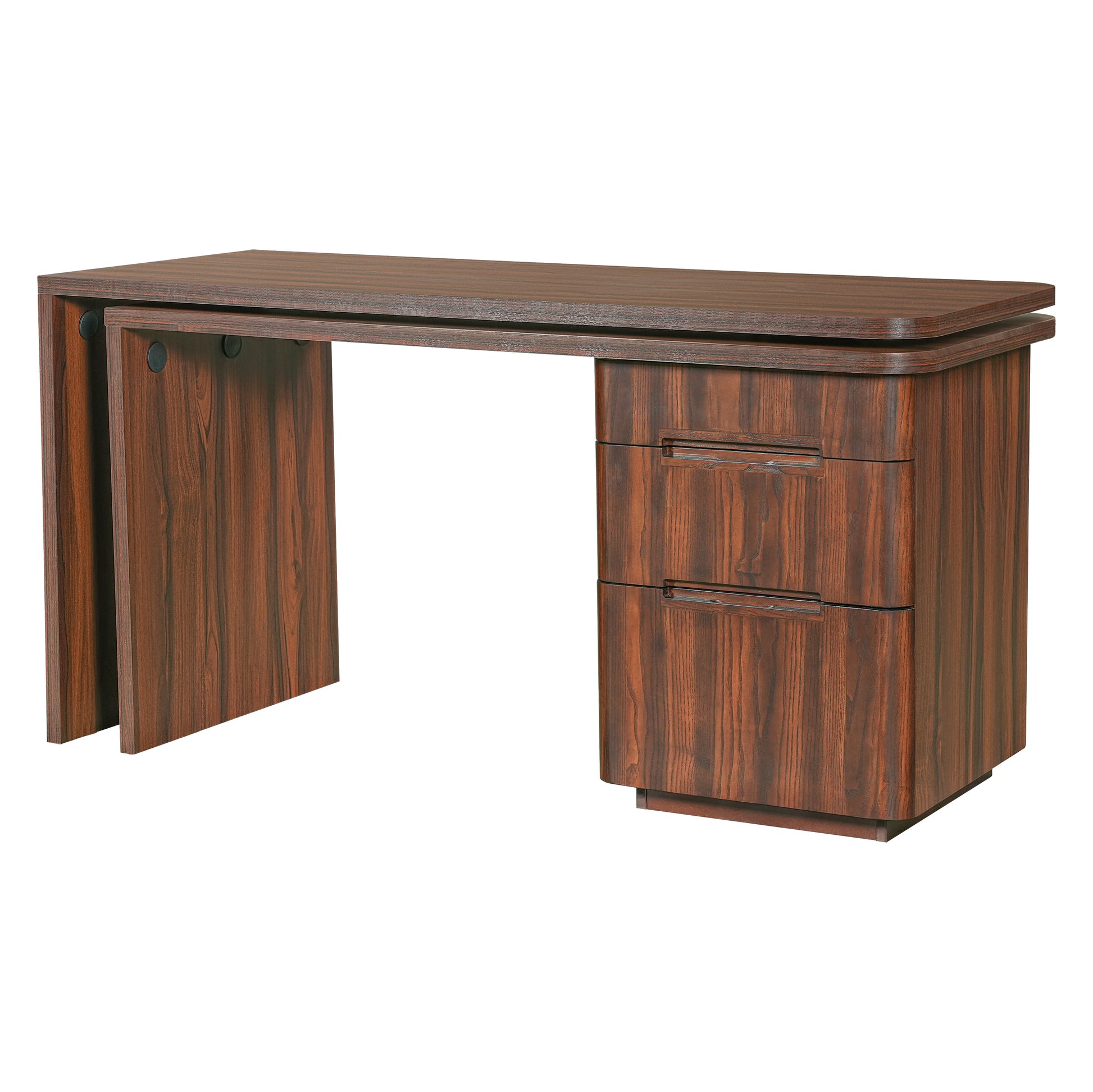 90" Walnut L Shaped Desk with 3 Drawers - Corner Office Desk