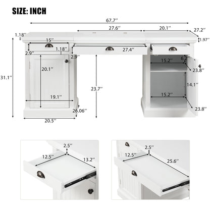 67" Modern Executive Desk - White Storage Office Desk