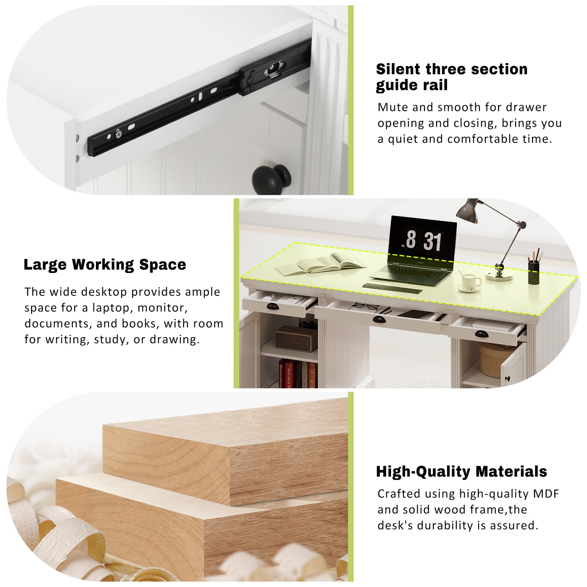 67" Modern Executive Desk - White Storage Office Desk