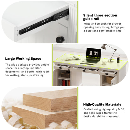 67" Modern Executive Desk - White Storage Office Desk