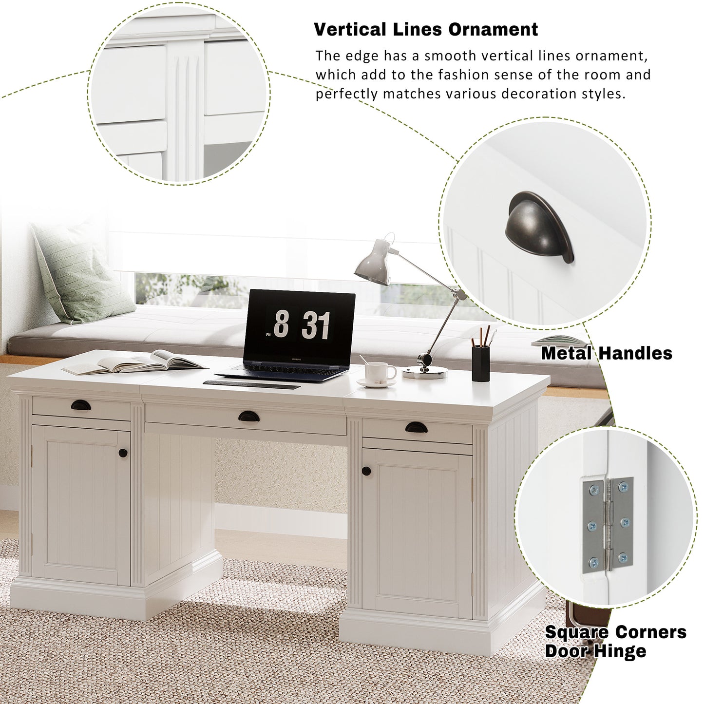 67" Modern Executive Desk - White Storage Office Desk