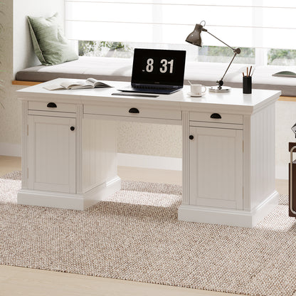67" Modern Executive Desk - White Storage Office Desk