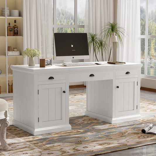 67" Modern Executive Desk,Computer Desk with 2 Wooden Doors Storage Cabinet and 3 Drawers, Rectangle Home Office Desk  ,Reading Desk,Writing Table,Workstation for Home Office,Living Room,Study,White