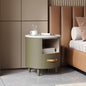 Contemporary & Modern Round Nightstand with Storage Drawer, Sofa End Table with Open Storage Shelf, Bedside Table with Curved Design for Living Room & Bedroom, Easy Assembly, Green