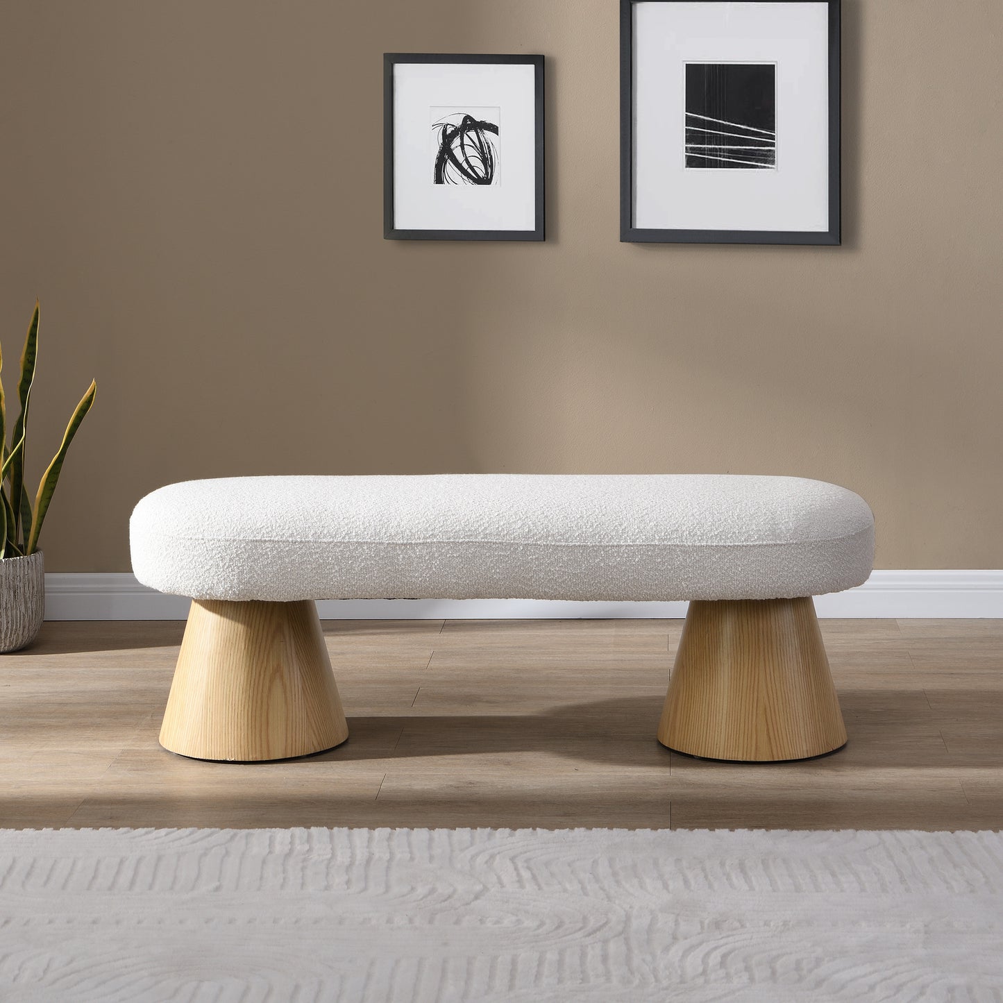 Beige Fabric Bench - Entryway, Bedroom, Living Room