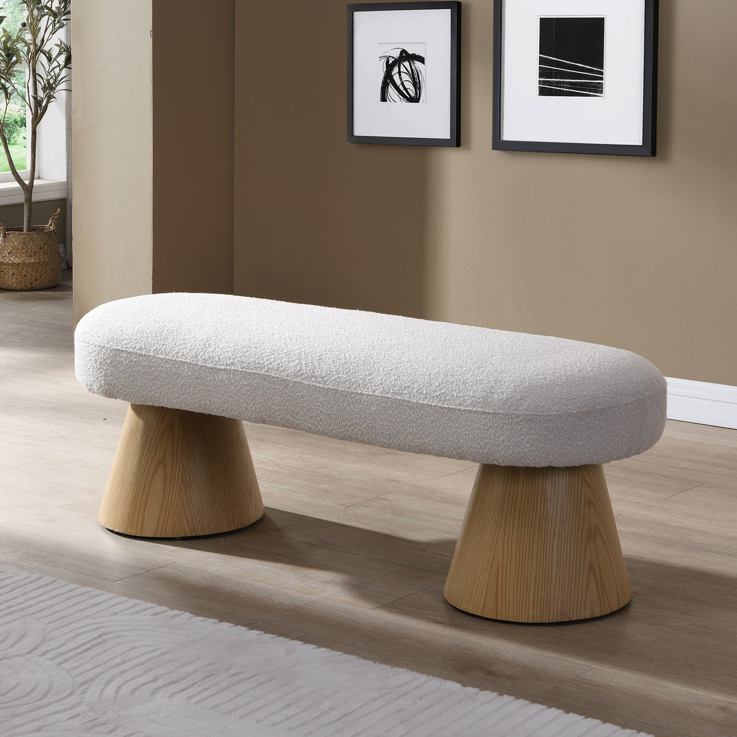 Dining Bench for Dining Room, Upholstered Bedroom End of Bed Entryway Bench Fabric Ottoman for Living Room, Beige Stool Top 300 LBS Weight Capacity