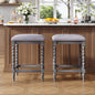 26''Counter Stools,Set of 2 with Upholstered Seat, Solid Acacia wood Frame, Foam-Padded Seat, Open Airy Design for Kitchen Island and Bar, Gray