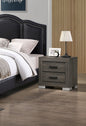 2 Drawers Wood Nightstand With Black Handles In Foil Grey