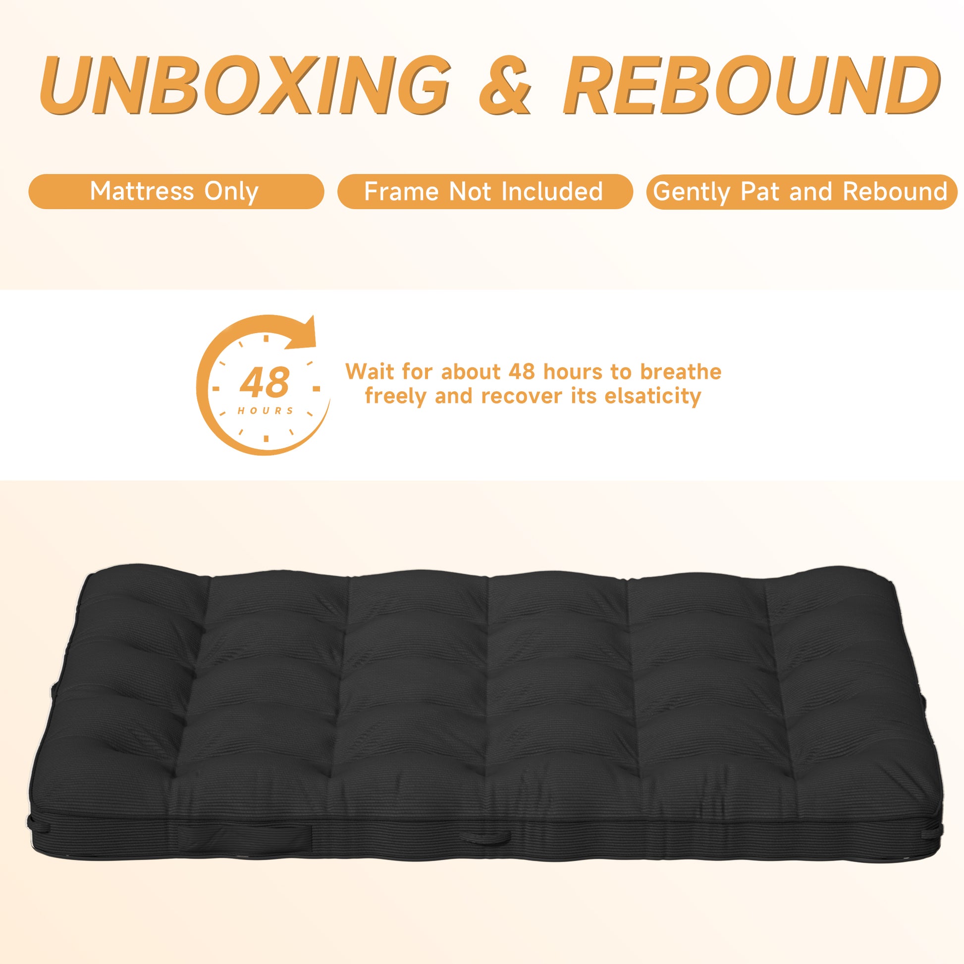 Full XL Corduroy Futon Mattress - Black, 8 Inch for Bedroom