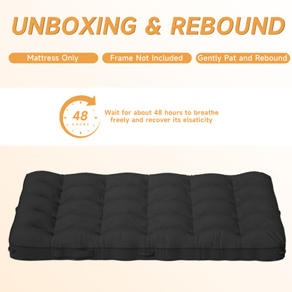 Full XL Corduroy Futon Mattress - Black, 8 Inch for Bedroom