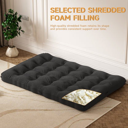 Full XL Corduroy Futon Mattress - Black, 8 Inch for Bedroom