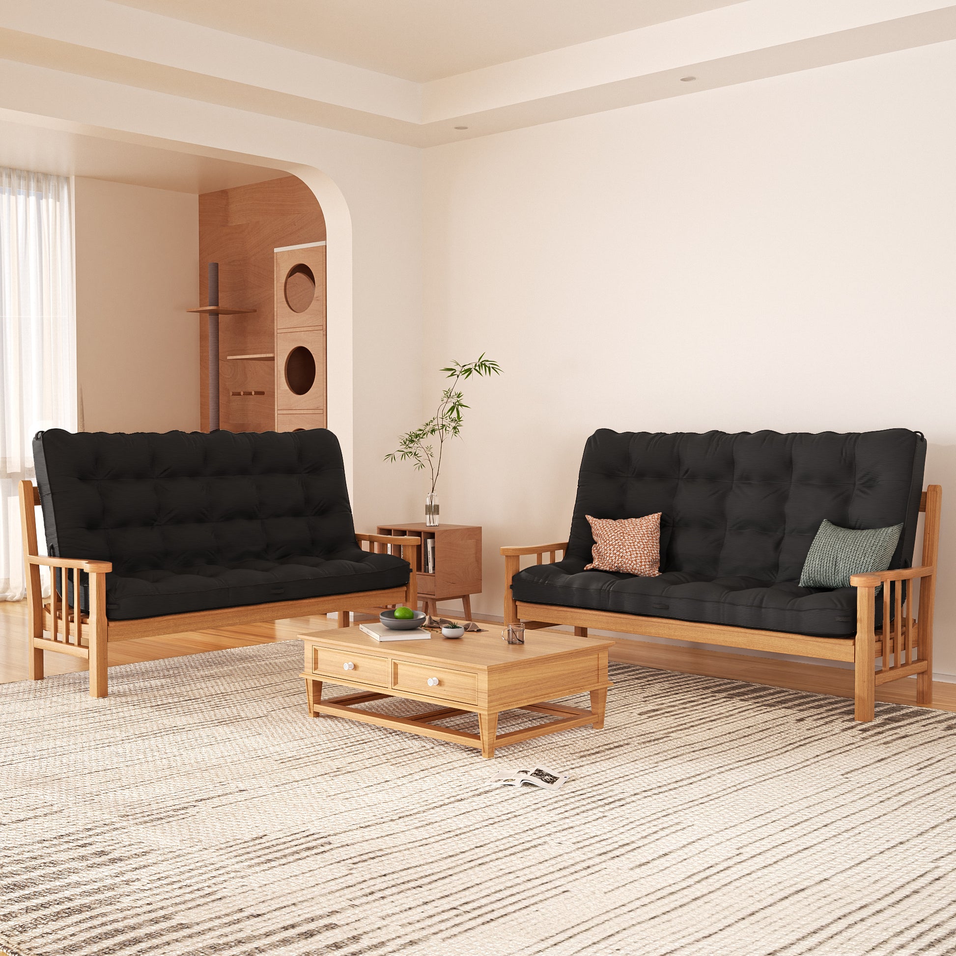 Full XL Corduroy Futon Mattress - Black, 8 Inch for Bedroom