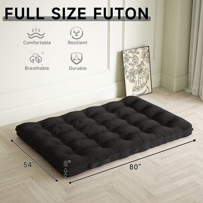 Full XL Corduroy Futon Mattress - Black, 8 Inch for Bedroom