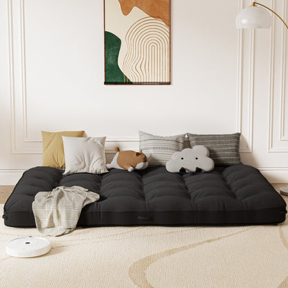 Full XL Corduroy Futon Mattress - Black, 8 Inch for Bedroom