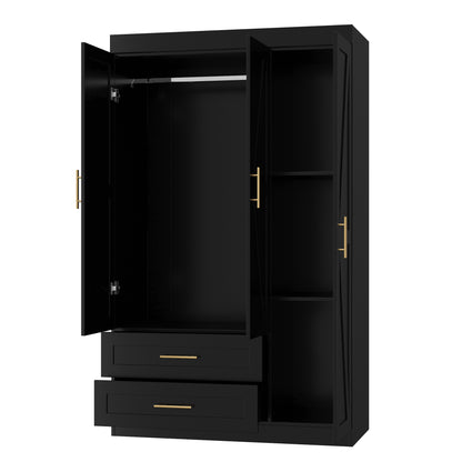 Shaker Style Wardrobe - Black MDF Storage Armoire