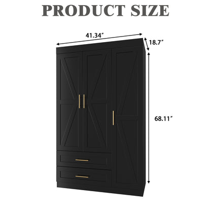 Shaker Style Wardrobe - Black MDF Storage Armoire