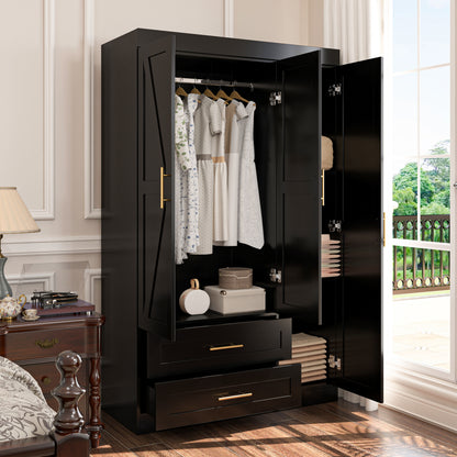 Shaker Style Wardrobe - Black MDF Storage Armoire
