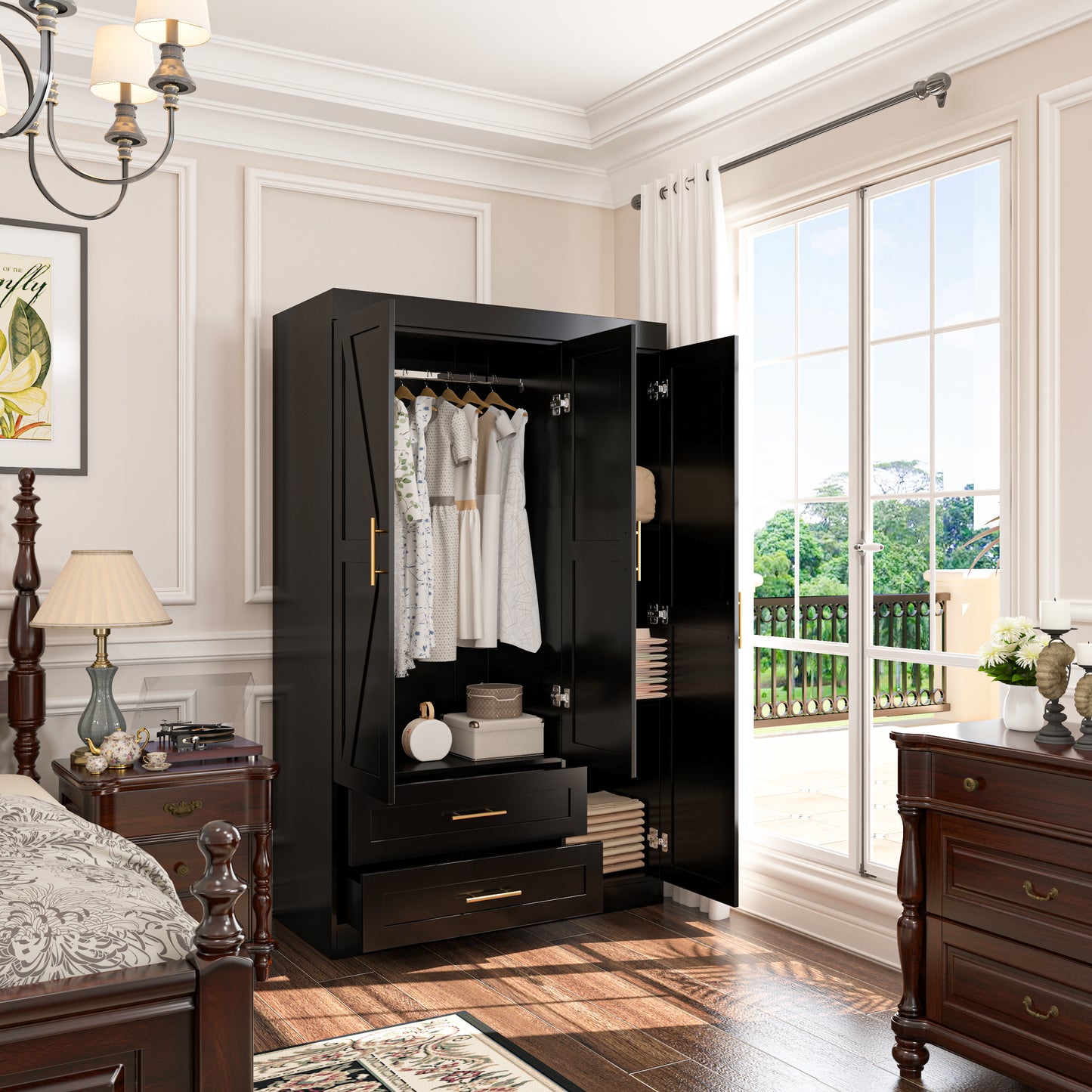 Shaker Style Wardrobe - Black MDF Storage Armoire
