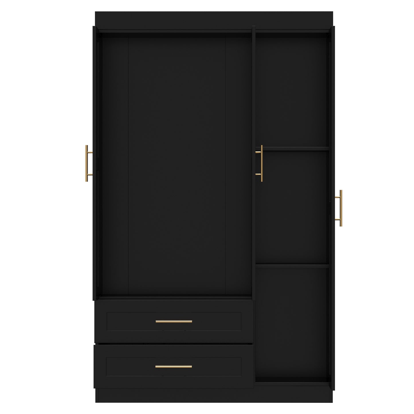 Shaker Style Classic Three-Door Wardrobe, Wood Bedroom Armoire with Hanging Rod and Shelves, Spacious Storage Closet, Modern Farmhouse Design
