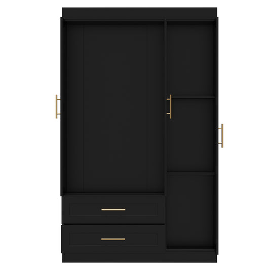 Shaker Style Classic Three-Door Wardrobe, Wood Bedroom Armoire with Hanging Rod and Shelves, Spacious Storage Closet, Modern Farmhouse Design