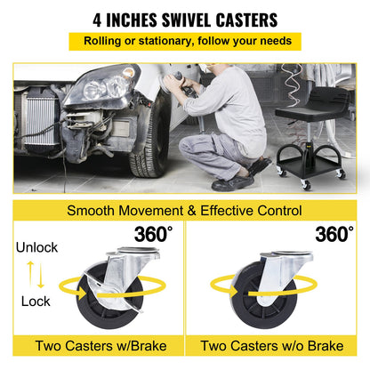 300 LBS Rolling Garage Stool - Adjustable Height Shop Seat with Tool Tray