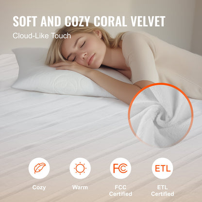 King Size Heated Fleece Mattress Pad - White for Bedroom