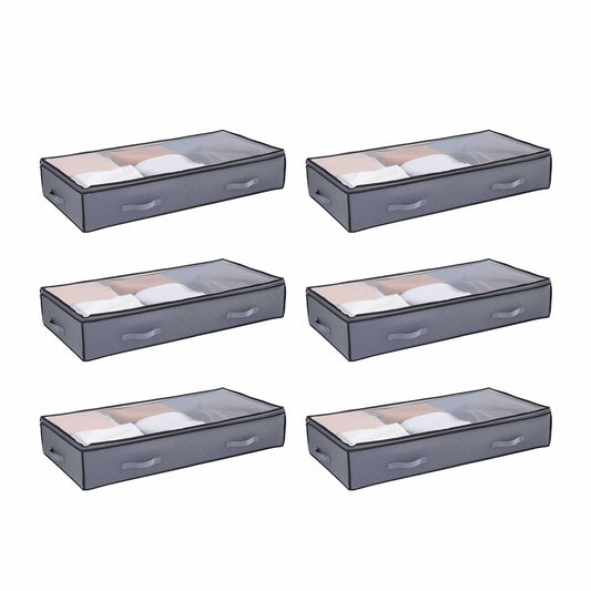 Under Bed Storage 90L Stackable Shoes Organization Box with Clear Lid 6 Pack