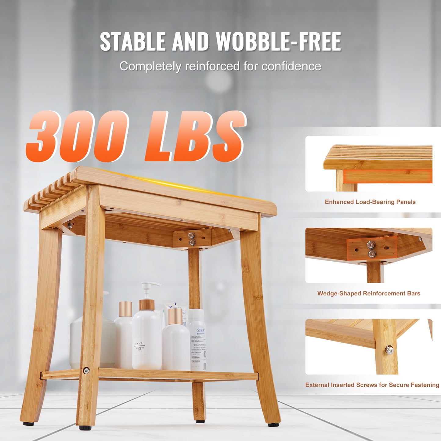 Bamboo Shower Bench - Comfortable & Durable Bathroom Stool