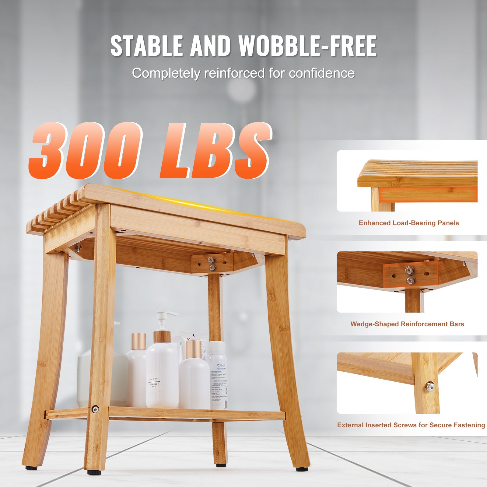 Bamboo Shower Bench - Comfortable & Durable Bathroom Stool