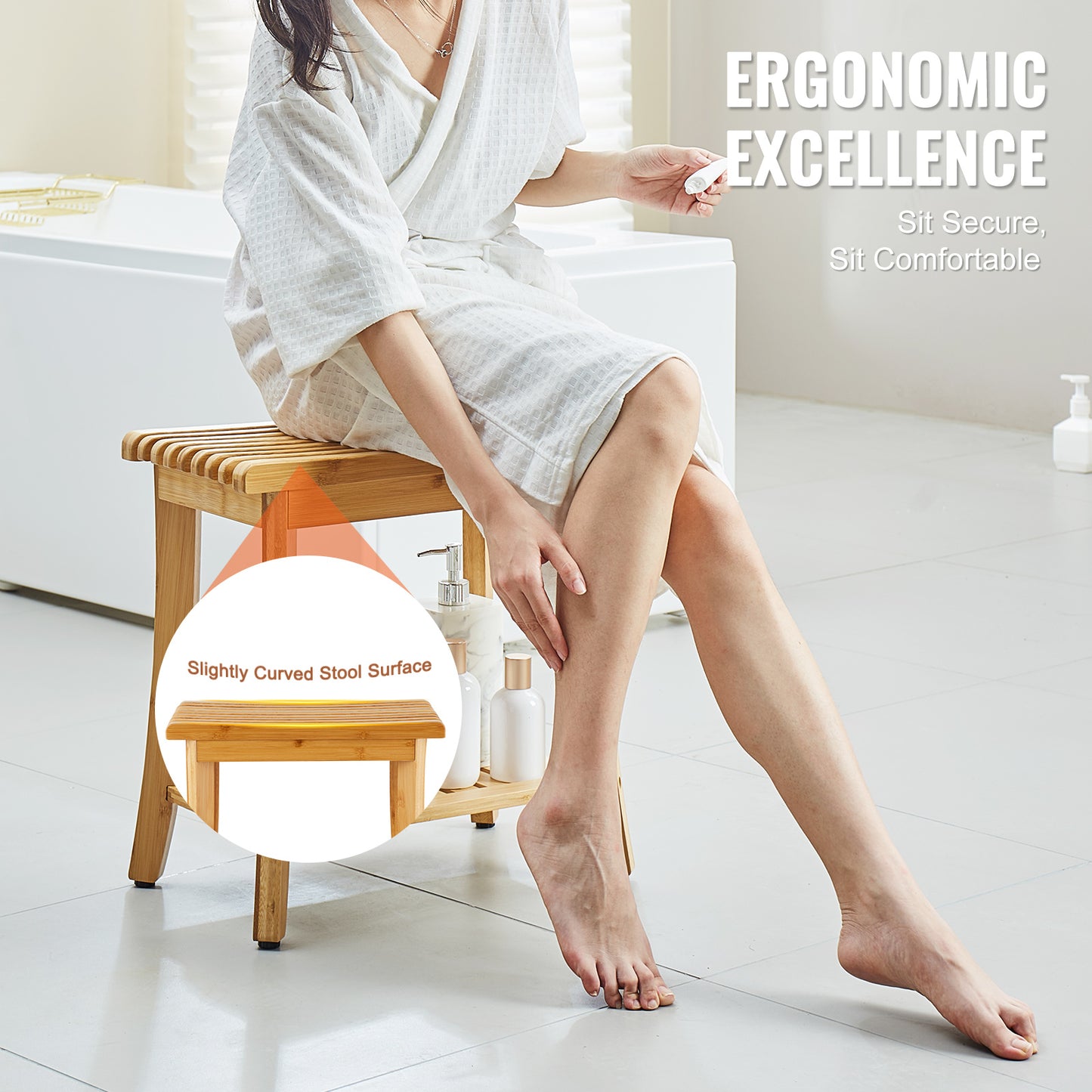 Bamboo Shower Bench - Comfortable & Durable Bathroom Stool