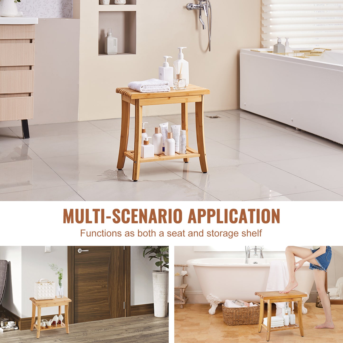 Bamboo Shower Bench - Comfortable & Durable Bathroom Stool