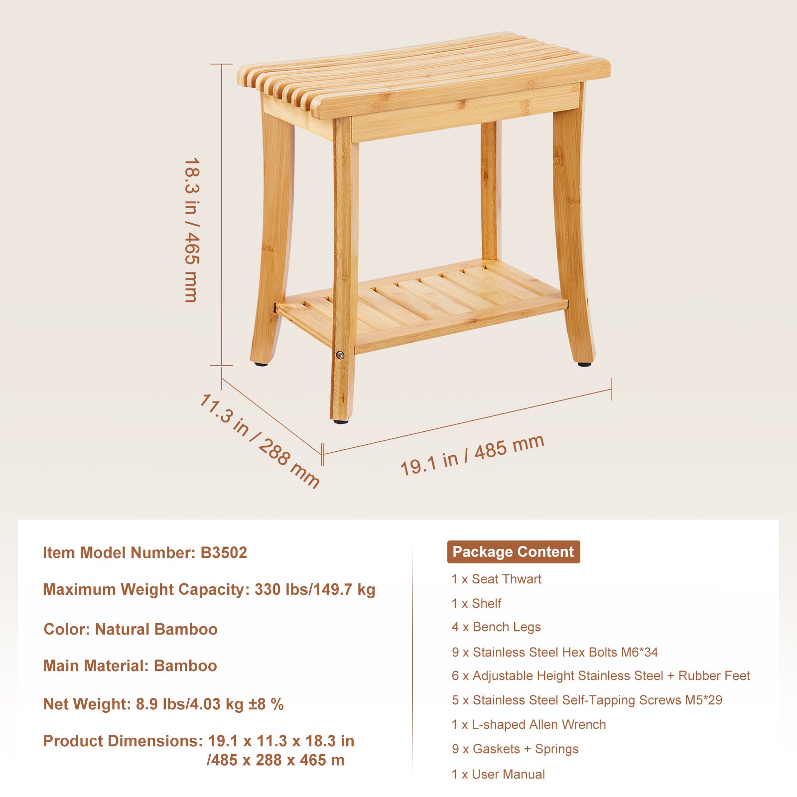 Bamboo Shower Bench - Comfortable & Durable Bathroom Stool