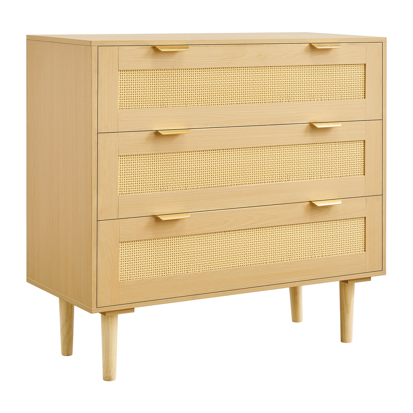 3-Drawer Rattan Dresser - Wood Bedroom Storage Chest