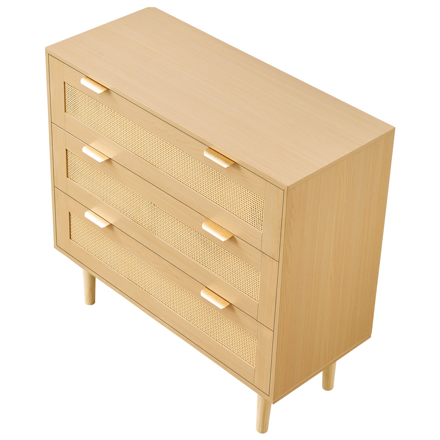 3-Drawer Rattan Dresser - Wood Bedroom Storage Chest