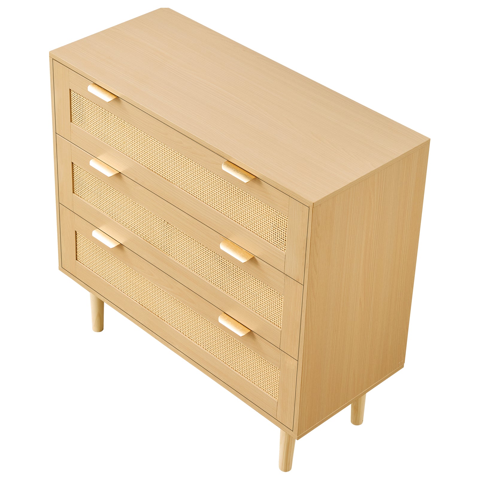 3-Drawer Rattan Dresser - Wood Bedroom Storage Chest
