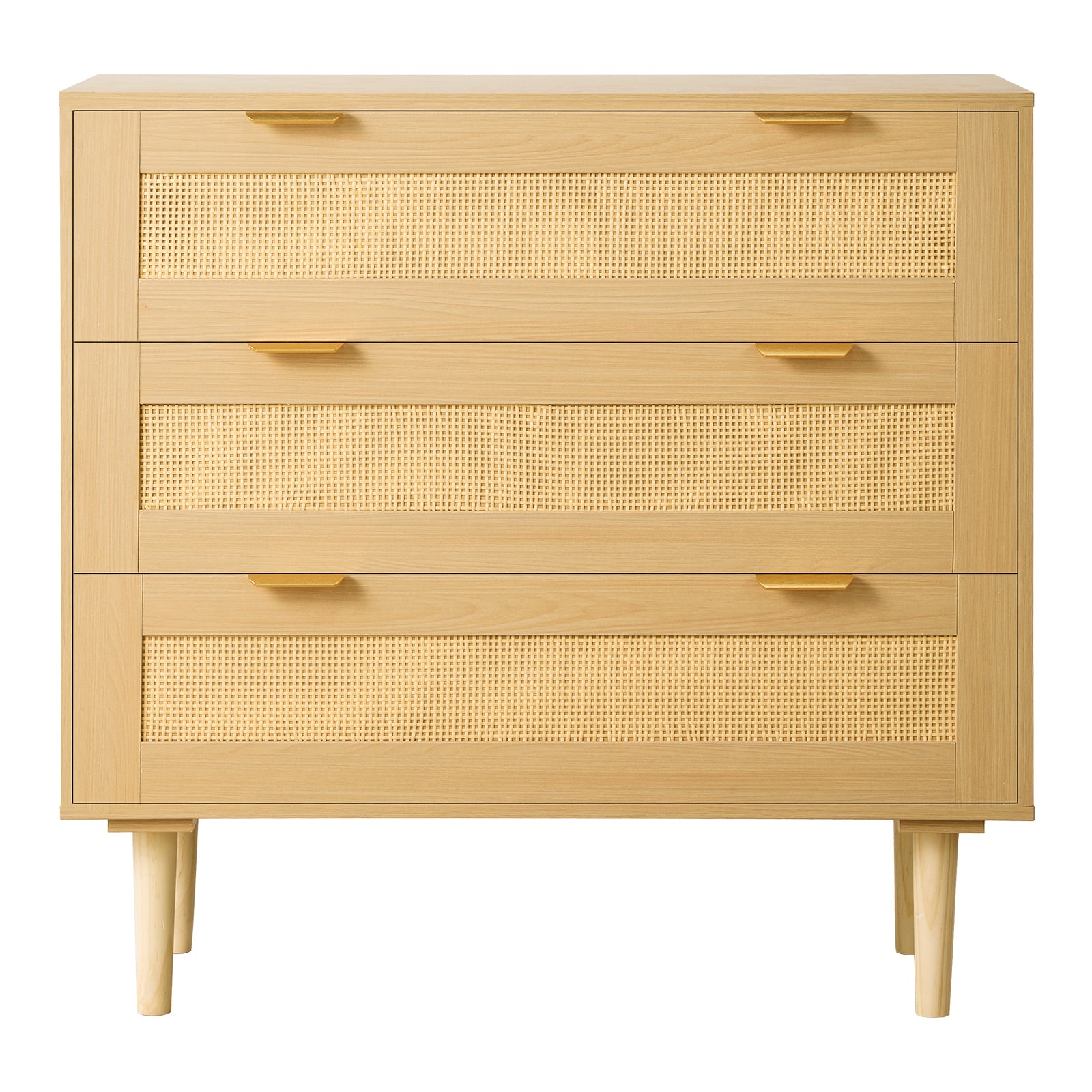 3-Drawer Rattan Dresser - Wood Bedroom Storage Chest