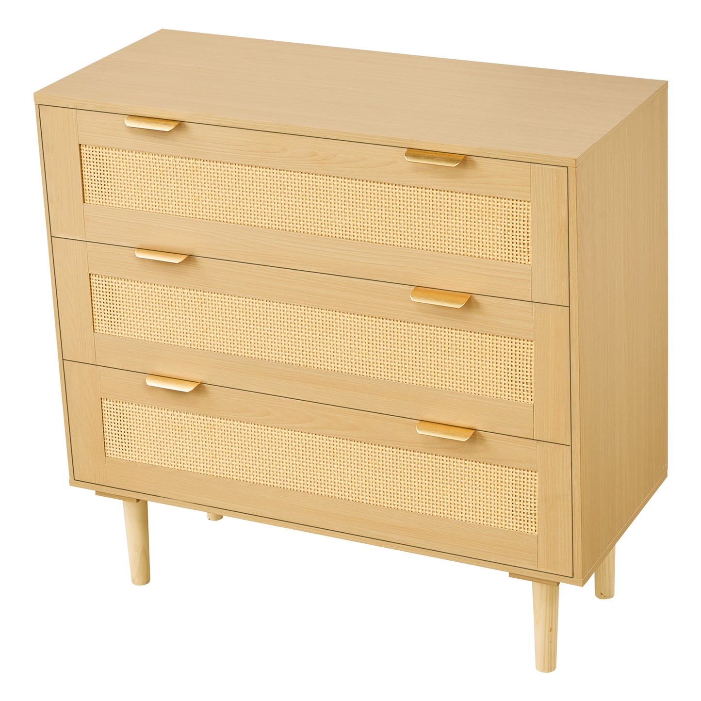 3-Drawer Rattan Dresser - Wood Bedroom Storage Chest