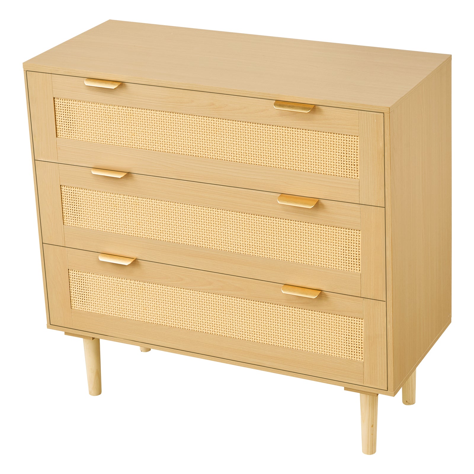 3-Drawer Rattan Dresser - Wood Bedroom Storage Chest