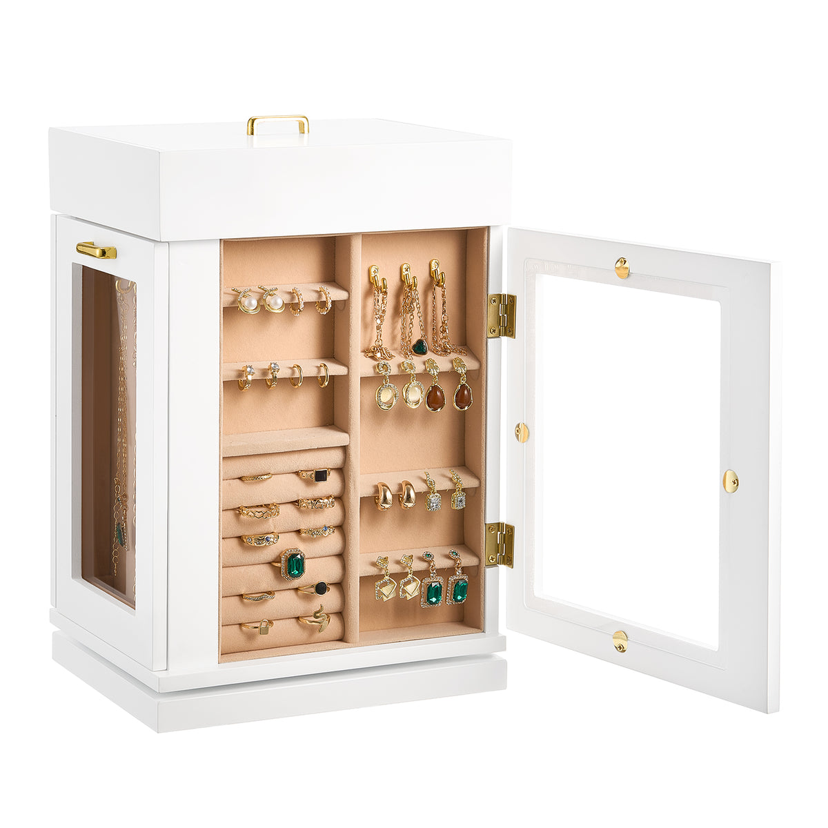 360° Rotating Jewelry Box - White MDF Storage