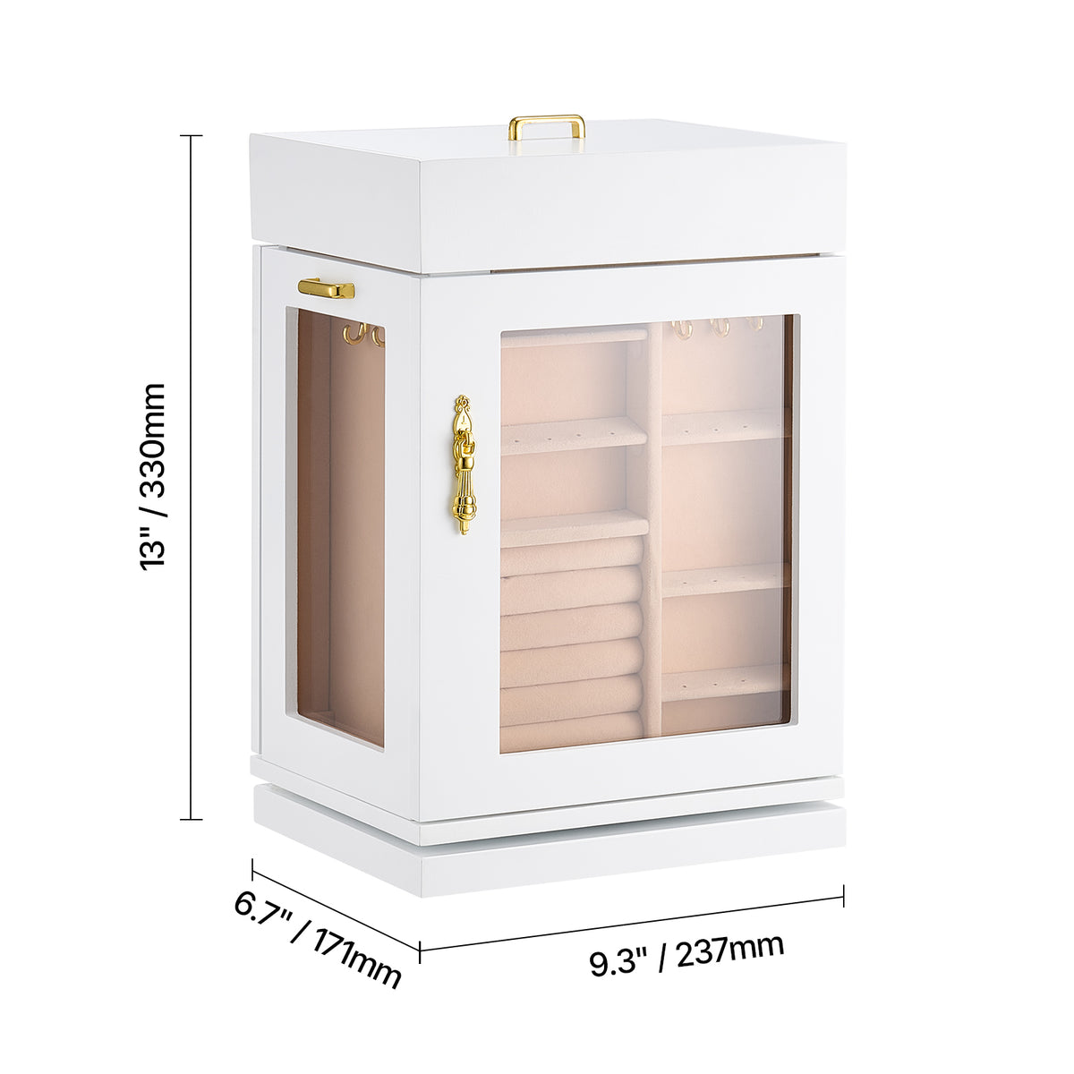 360° Rotating Jewelry Box - White MDF Storage