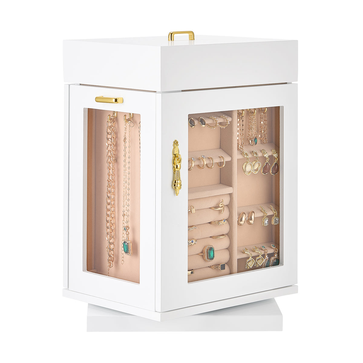 360° Rotating Jewelry Box - White MDF Storage